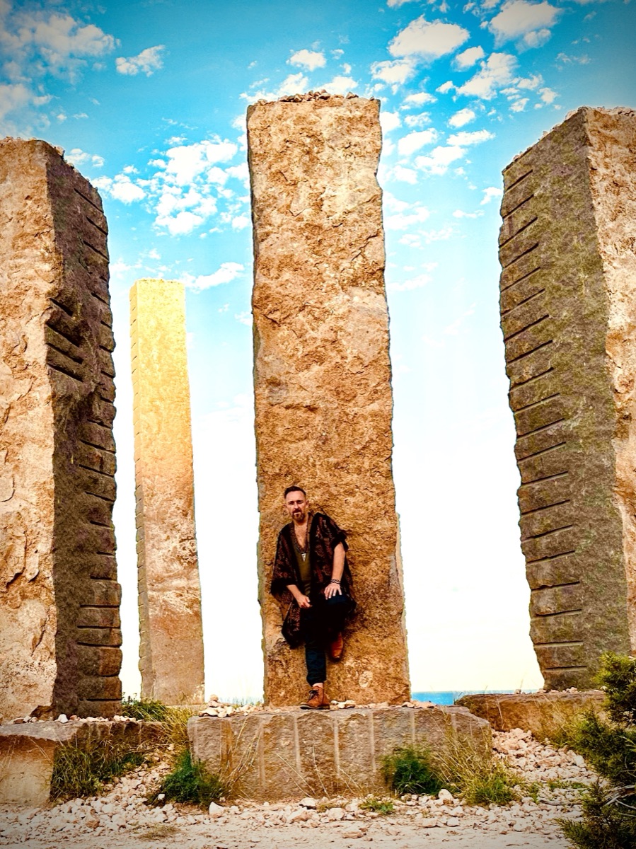 Xaguar at the stone pillars of Time & Space, Ibiza